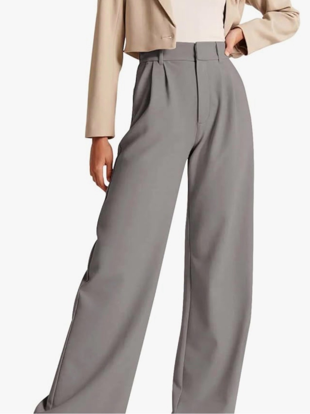 Tailored High-Waist Wide-Leg Trousers in Gray (XS)